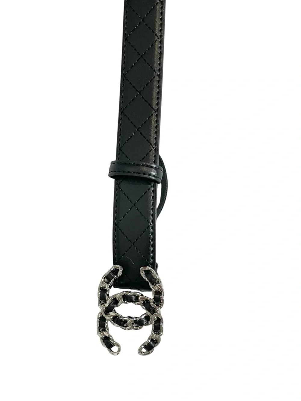 🖤 Women’s Black Leather Belt with Silver Chain Buckle 🖤